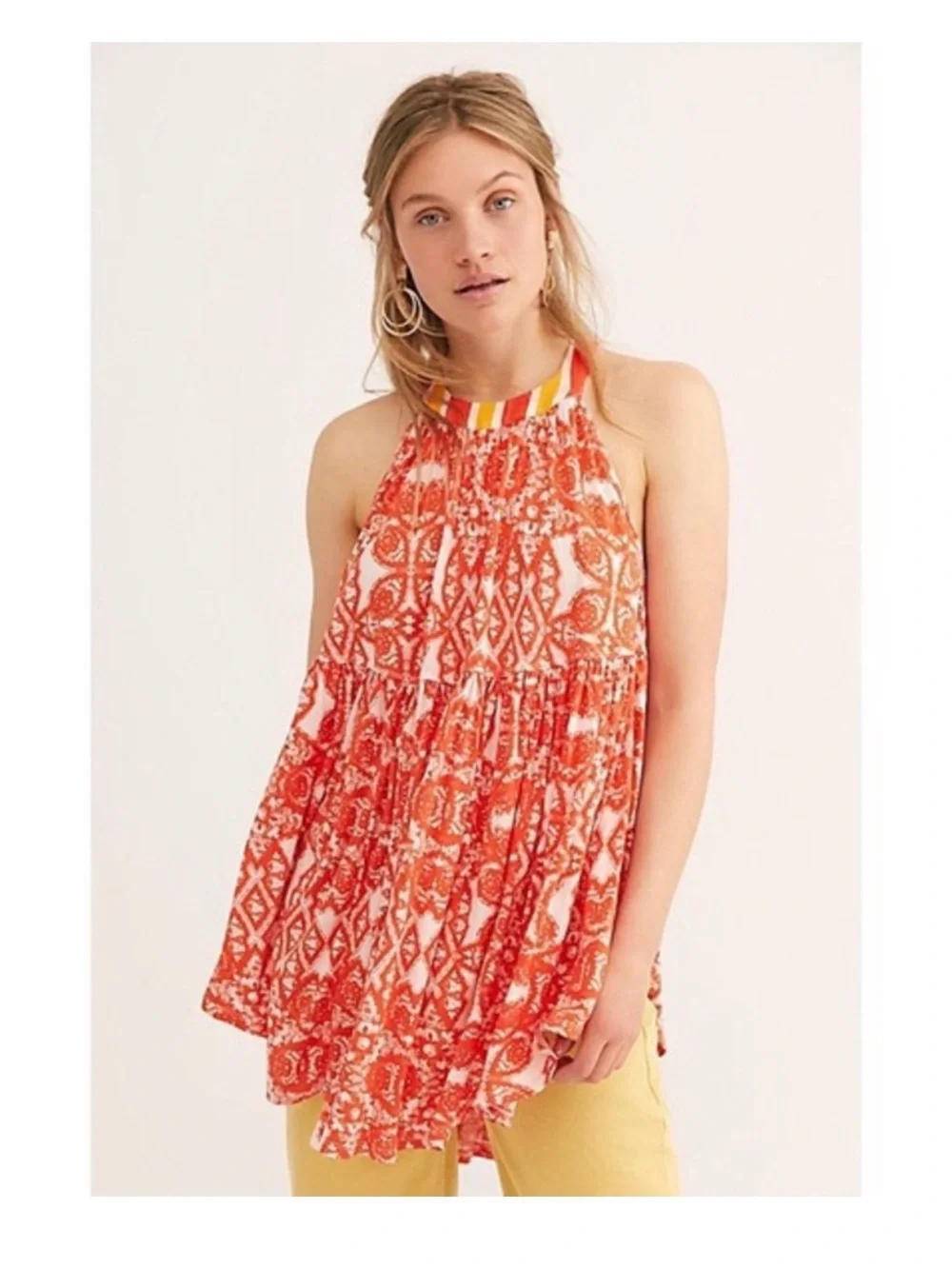 Free People Mimi Halter Linen Blend Tunic Top Large